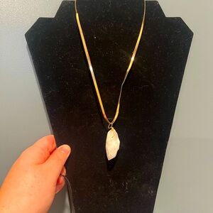 ❤️‍🔥BOGO FREE NEW White Quartz Crystal Gold Herringbone Pendant Necklace